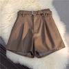 Women's High Waist PU Leather Shorts Wide Leg Loose Fit Casual Mini Boots Pants