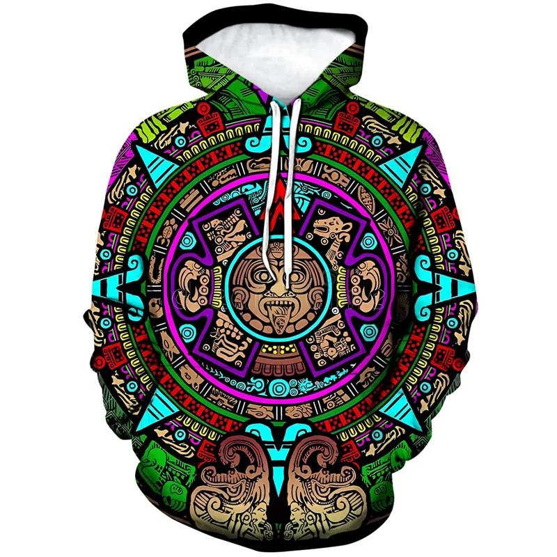 Bluzy z kapturem Mexico Aztec drukowane w 3D dla mężczyzn Starożytne totemy Meksykańskie graficzne bluzy z kapturem Codzienne luźne bluzy z kapturem z długim rękawem