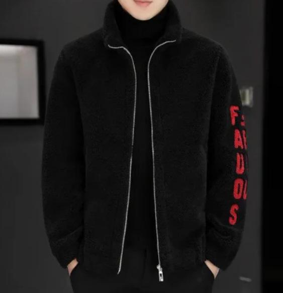 

Men’s 2025 Hooded Lambswool Jacket - Thickened Casual Outerwear for Autumn & Winter L (110-130 jin)
