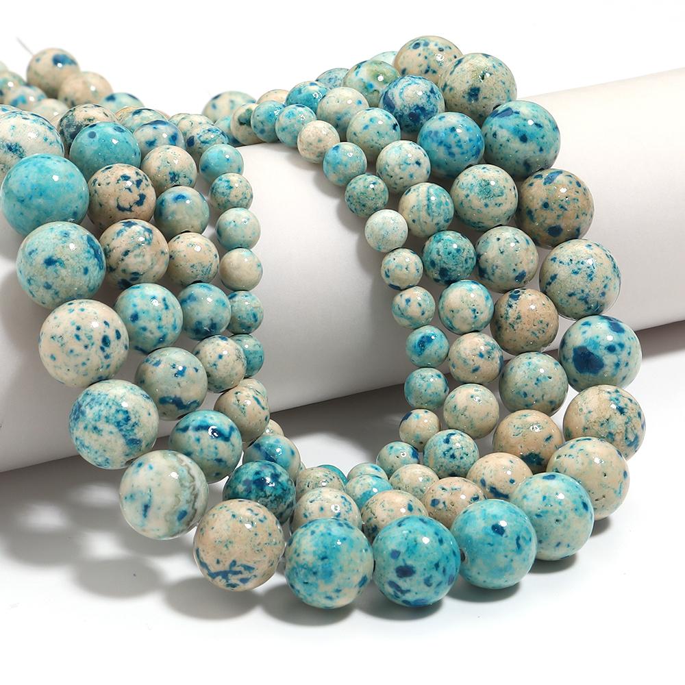 6/8/10/12mm Natural Stone Beads Blue Travertine Round Loose Beads For Jewelry Making DIY Handmade Necklace Bracelets Accessories