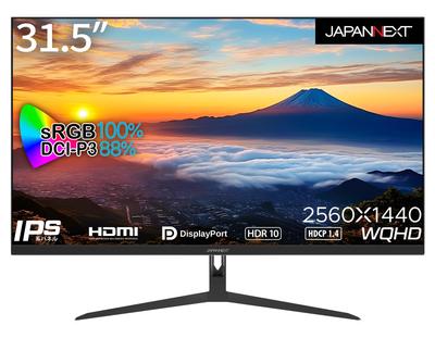 Monitor JAPANNEXT polegadas WQHD resolução 2560x1440 IPS display luz 31.5 (HDMI/DisplayPort/Alto-falante integrado/Compatível com VESA/Corte azul) JN-IPS3150WQHDR