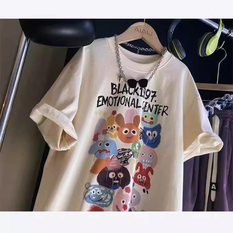 Boys' Cartoon Short-Sleeve Cotton T-Shirt – Korean Style, Loose and Trendy for Kids