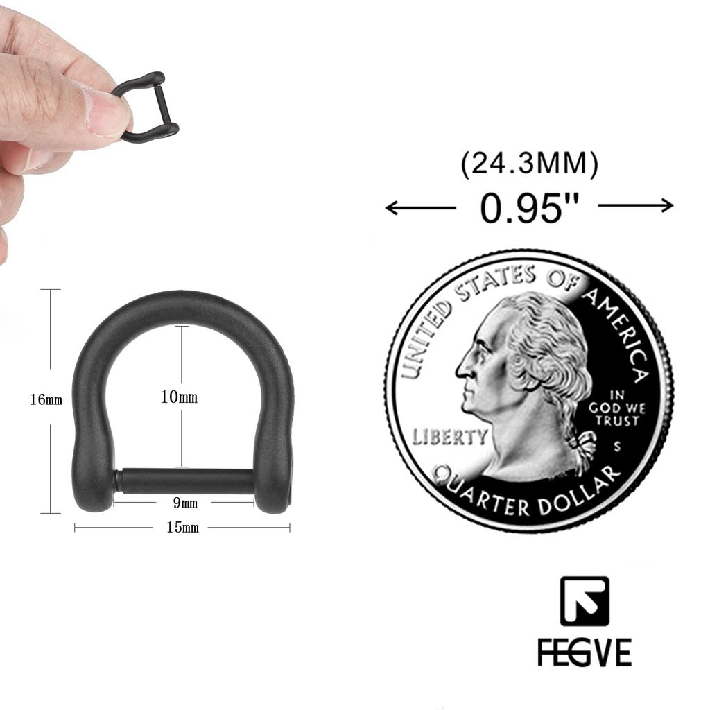 TISUR Titanium Black for Smart Key DIY Leather Craft Bag Strap Wallet Parts Rod 2 D-Ring D-ring (Mini/Threaded 9mm-Matte/Black Pieces)