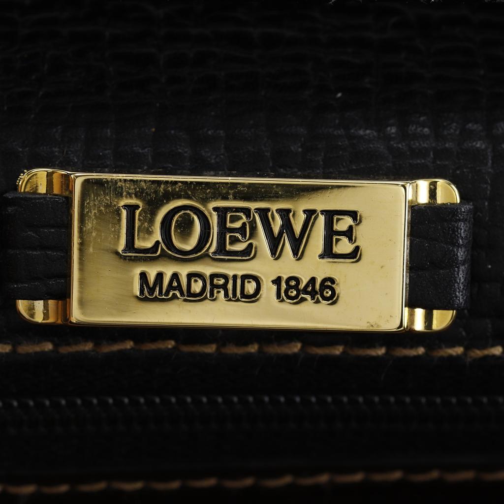 LOEWE Barcelona Handbag 2WAYShoulder black Embossed Leather Women Used
