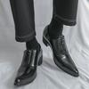 Men Loafers Leather Individuality Formal Business Zipper Shoes Pointed Toe Heel Wedding Dress Prom Shoes Over Sized