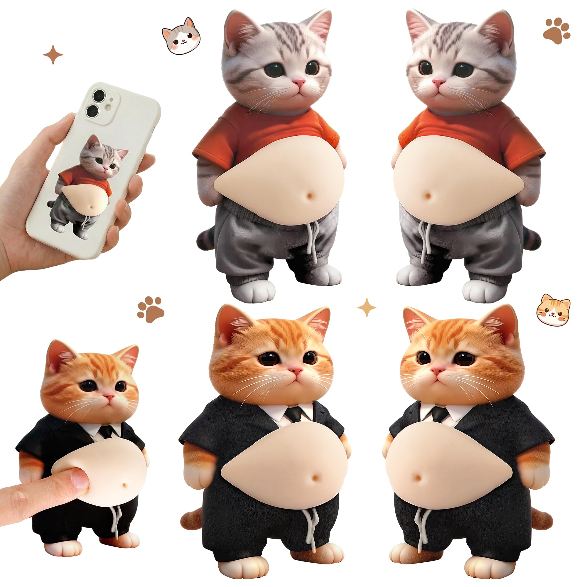 

GOKEI Puni Puni Belly Sticker 3D Relief Soft Squishy Cat Dog Shiba Inu Calico Stress Relief 2 Sets 4 Pieces