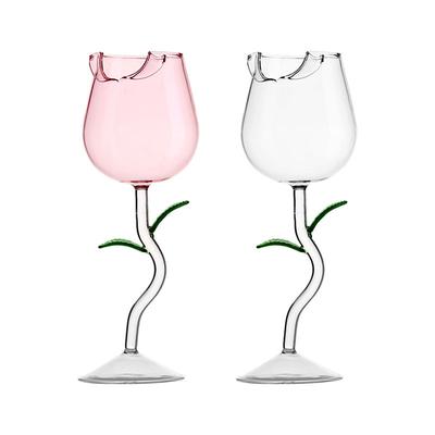1/2pcs Rose Wine Glass 9.5oz Crystal Water Cup with Flower Design Cocktail Juice Glasses Romantic Decor for Party Bars Weddings