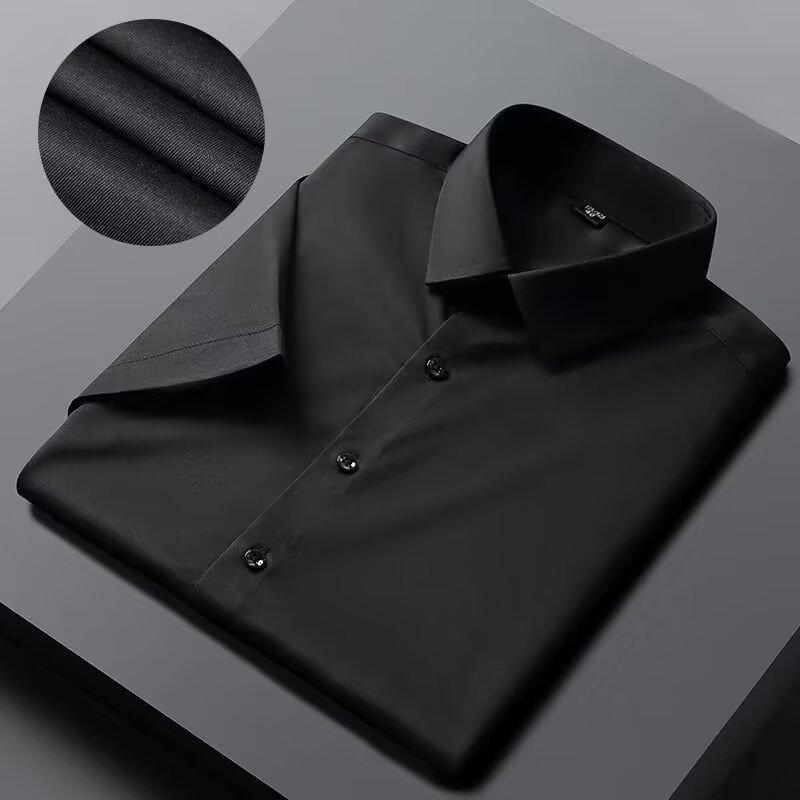 Ice silk short-sleeved shirt summer men's drape elastic shirt business dress bottom inch shirt large size