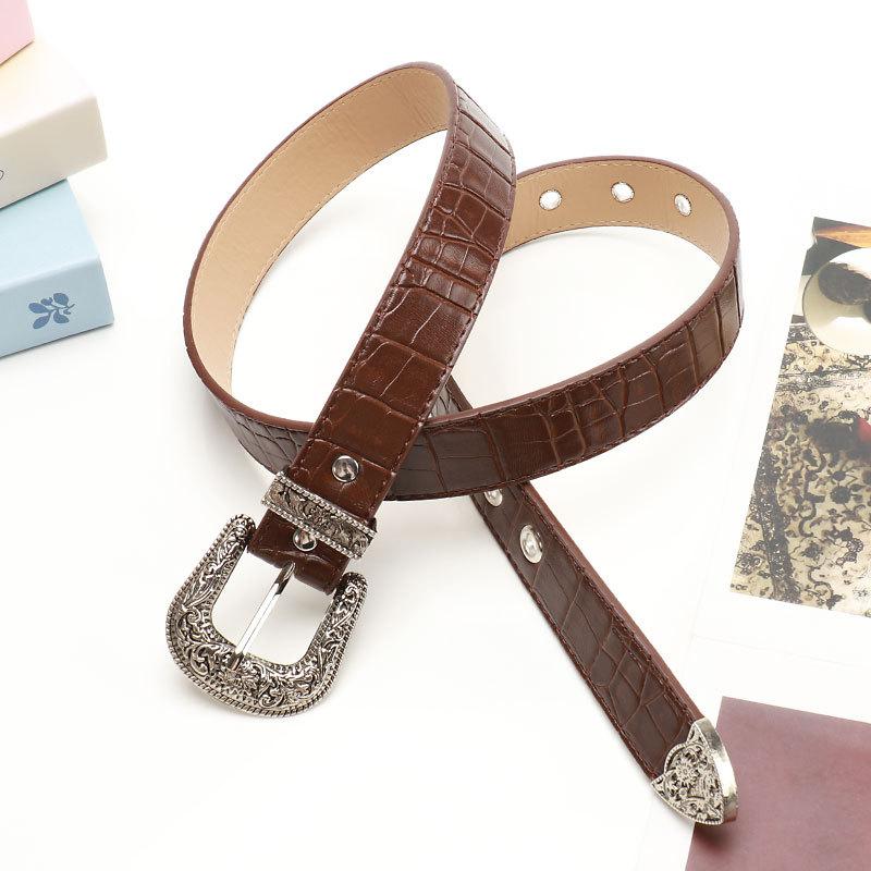 Heavy Industry Carved Alloy Three Piece Set Women's Belt Versatile Jeans Belt Retro Style Stone Patterned Belt for Women