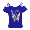 Fashion Women’s Mesh Bling Butterfly T-Shirt Clothes Sexy Off Shoulder Luxury Hot Diamonds Tops Summer Short Sleeve Female Tees Blouse