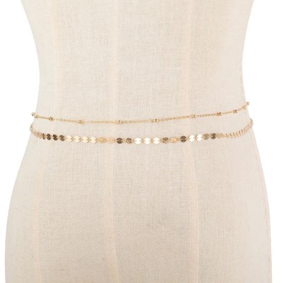 Women Waist Chain Double-layer Sequin Adjustable Length Hollow Out Belly Dance Performance Waist Jewelry Parties Festivals Nightclub Body Chain