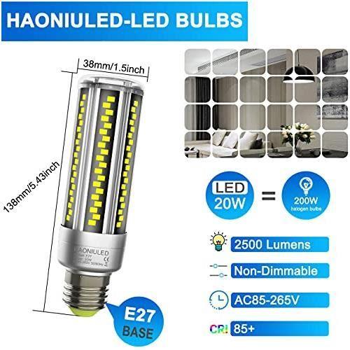 HAONIULED Ampoule Led E27 20W Blanc Froid 6500K 2500LM équivalent ampoules à Vis E27 Halogène 250W, Ampoules Maïs Lampe Led E27 No