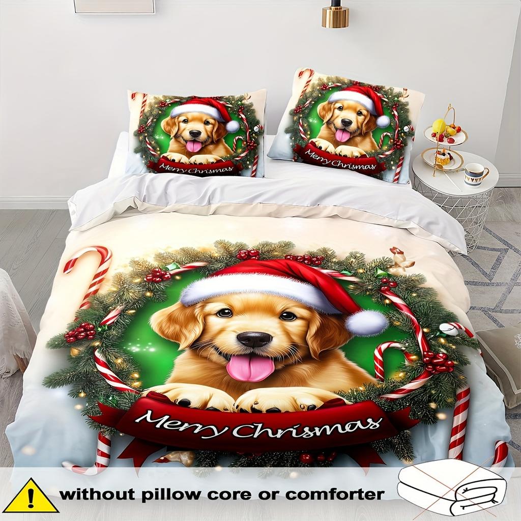Christmas Duvet Cover Set, Christmas gift bedding set, pet dog print duvet cover for bedroom, hotel, dormitory