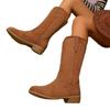 Pointed mid-tube western boots new retro embroidery sleeve cowboy boots versatile thick heel knight boots women