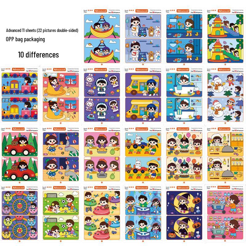 Cross-Border Erasable Training Cards - Educational Spot the Difference Game for Early Learning and Attention Development
