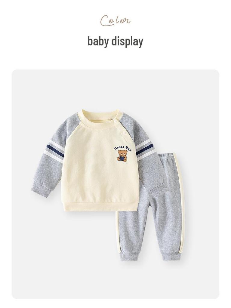 Barnens bomullssweatshirtset: Sportig och Modetrendig Långärmad Tvådelad för Småbarn - Vår och Höst