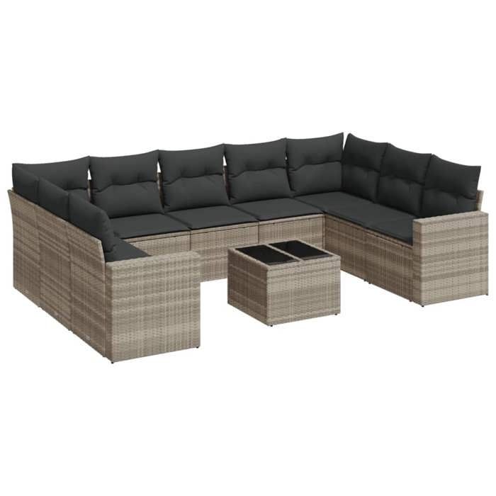 VidaXL Salon de Jardin avec Coussins 10 pcs, Canapés de Terrasse, Ensemble de Meubles de Patio, Mobilier d'Extérieur, Gris 3251749