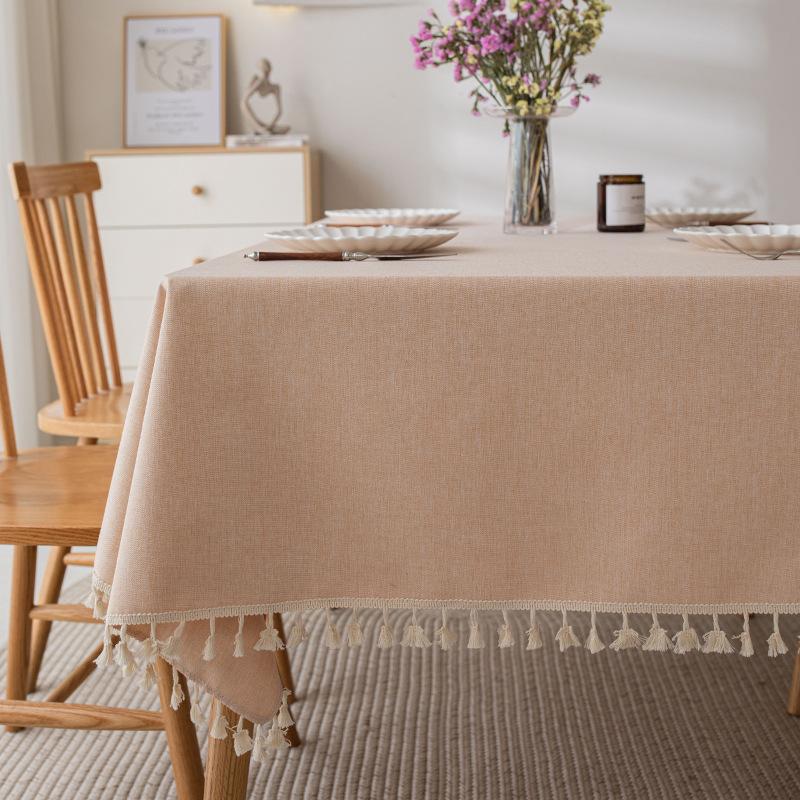 Imitation Cotton And Linen Tablecloth Waterproof And Oil-Proof Leave-In Light Luxury High-End Coffee Table Tablecloth Rectangular Solid Color