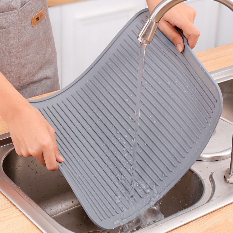Food Grade Silicone Drying Mat 30x40cm, Non-Slip Cutting Board Pad, Heat Resistant Counter Trivet for Dishes