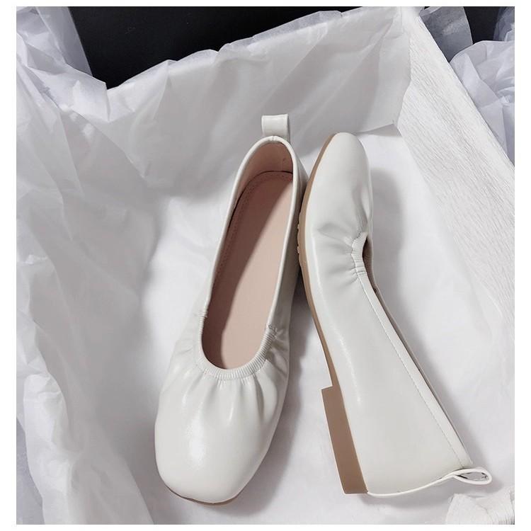 Riesig weich und bequem~ Leder Ballerinas Koreanische Version schlicht und vielseitig runde Spitze Doudou Temperament flacher Ausschnitt Einzelne Schuhe Slipper