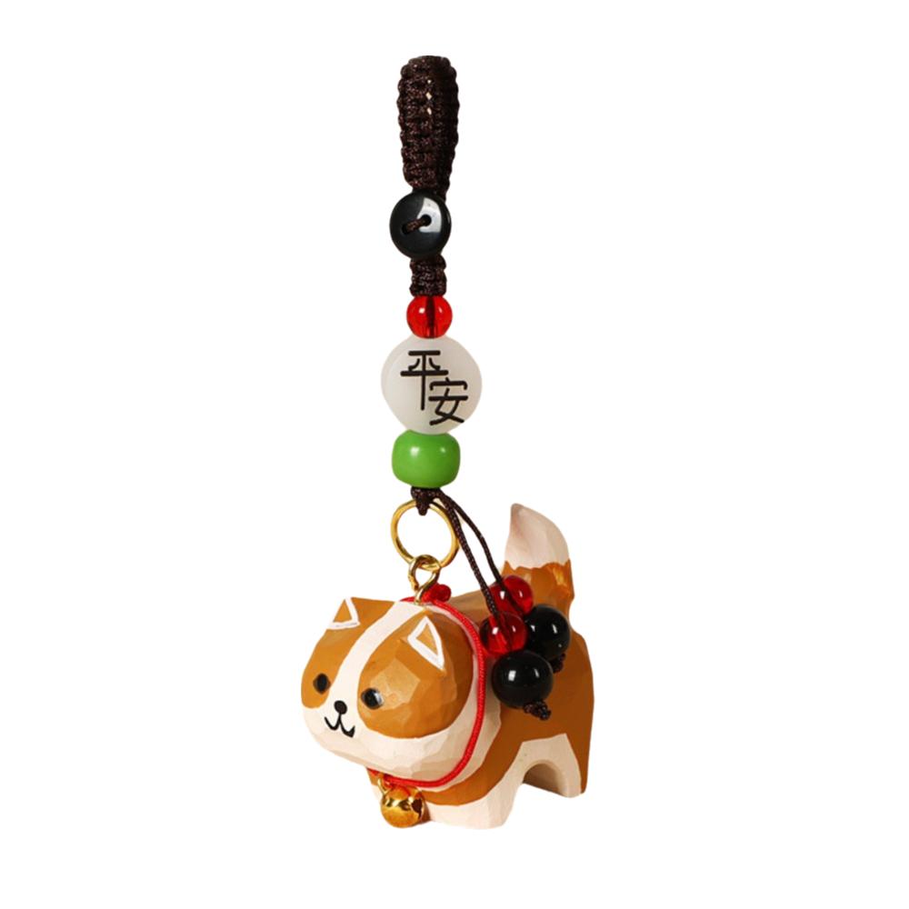 Flower Wooden Carved Dog Keychain Weave Rope Car Keyring Wood Shiba Inu Dolls Pendant  Students