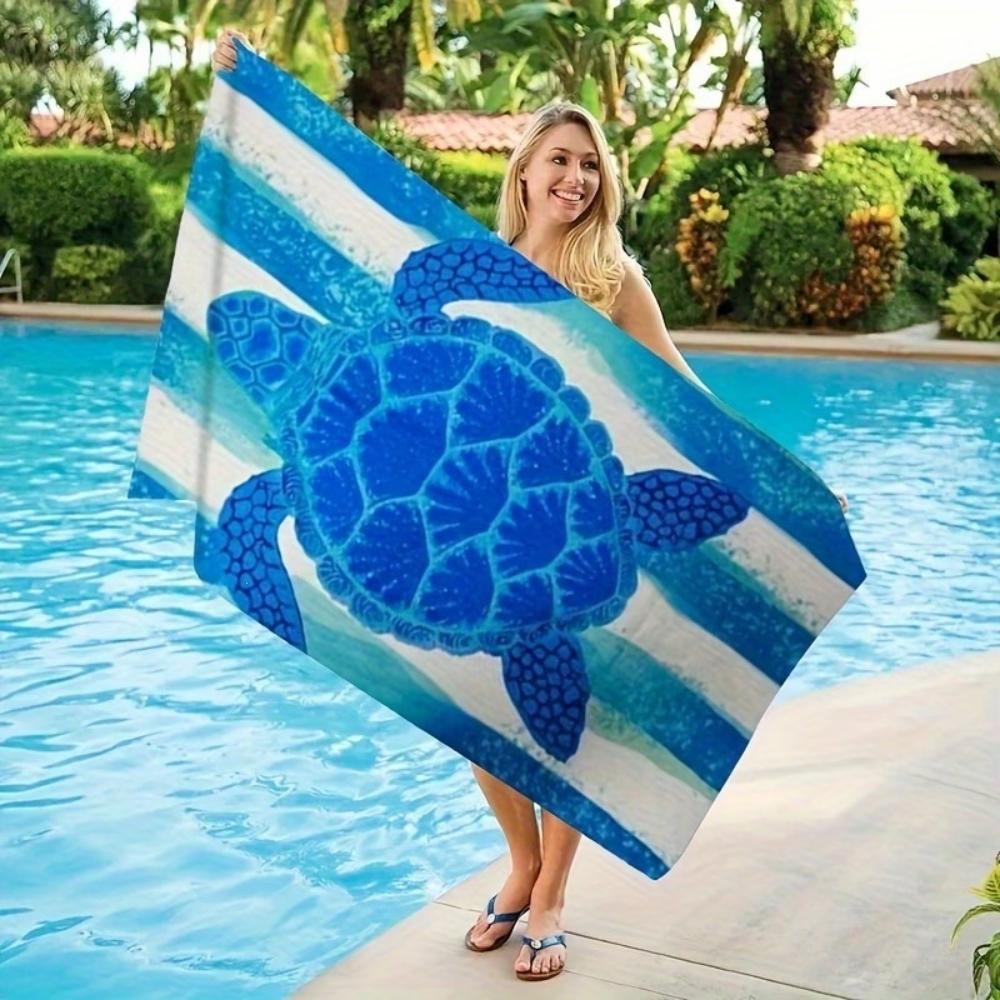 Deep Ocean Water Texture Single Turtle Print Beach Towel Soft Absorbent For Holiday Beach Swimming Camping Trip