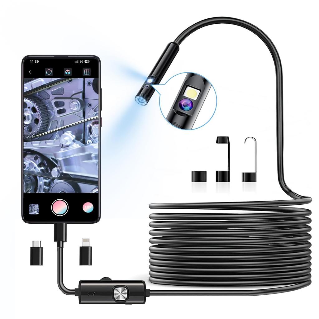 Lens Fiberscope Dual Lens Lens Waterproof Industrial Endoscope Camera with 9 LEDs Smartphone Scope Camera USB Full HD Microscope Compatible with Hard