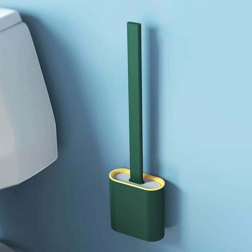 Flexible Toilet Brush Cleaner Long Handle Hanging Silicone 360 Degree No-Dead-Corner Flexible Cleaner Brush Holder Set Bathroom