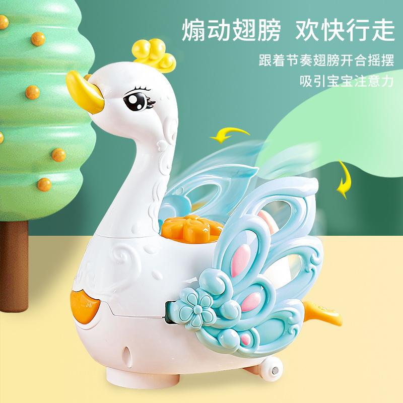Electric Light Music Egg Laying Swan Simulation Animal Model Toy Electric Universal Walking Children'S Toy