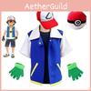 Pokemon Ash Ketchum Cosplay Costume Full Set Adults Jacket Gloves Hat Halloween High Quality Elastic Soft Polyester Material