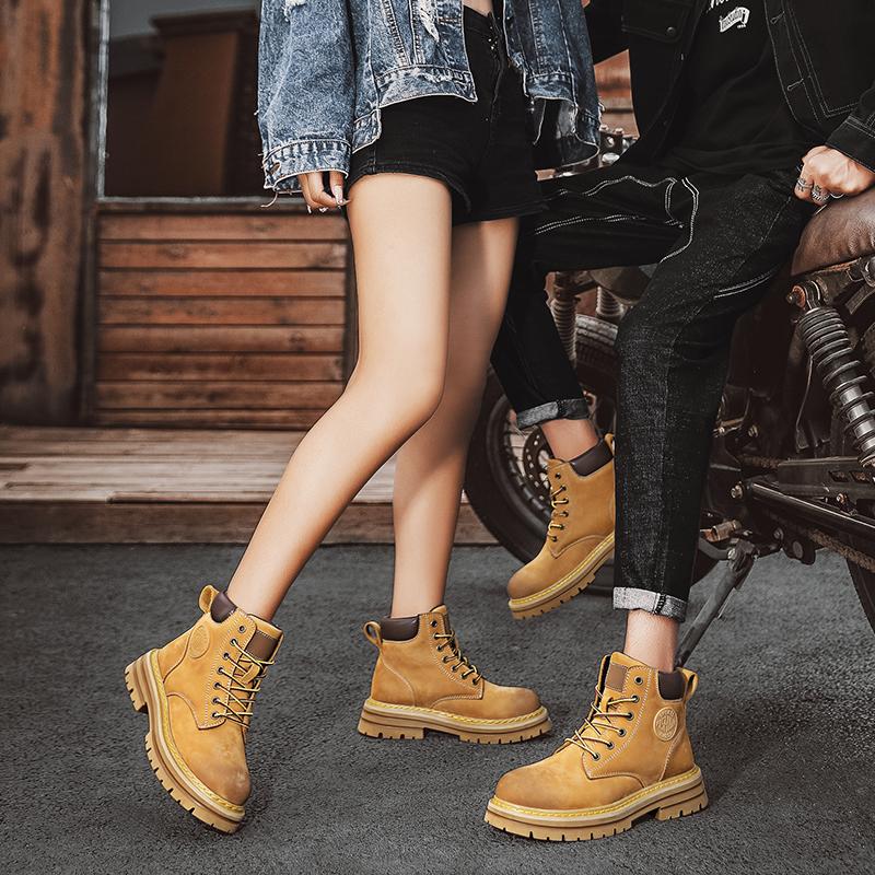 Fashion Outdoor Leather Mens Slip On Boots Platform Shoes Luxury Brand Men Winter Plush Snow Boots Fashion All-match Men Motocross Boots