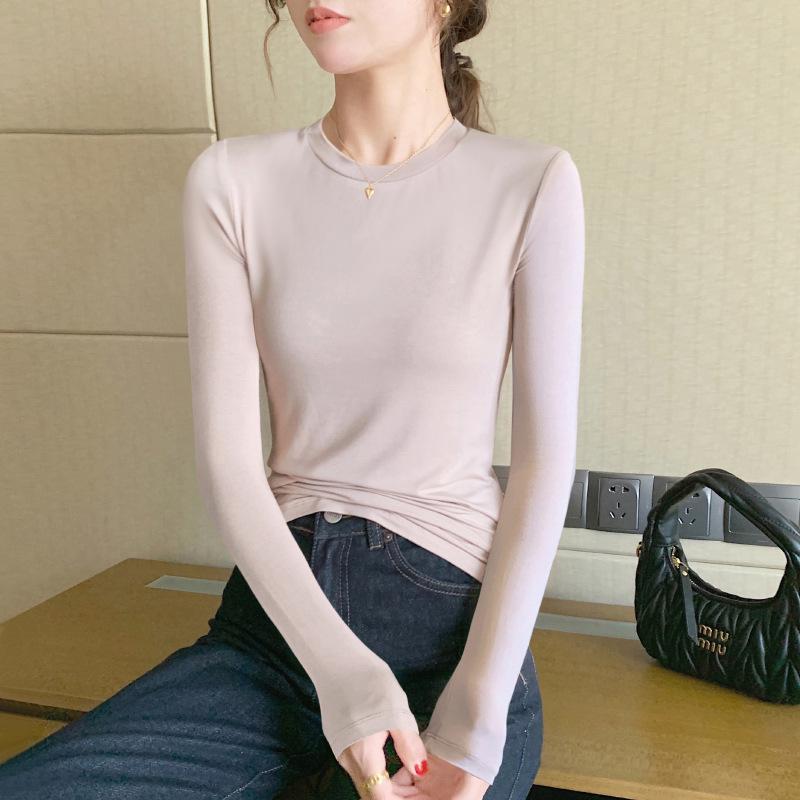 Women's Black Ribbed Slimming Crew Neck Long Sleeve Knit Top - Perfect for Spring, Autumn & Winter.