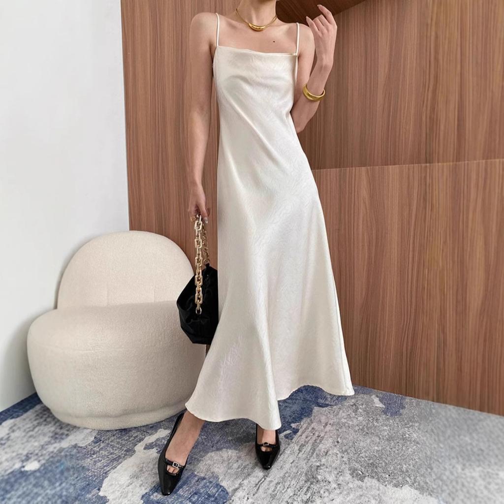 Summer Women's Sexy Backless Slip Dress, High Waist Elegant Evening Party Gown, European American Style Female Casual Sundress