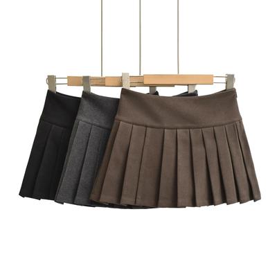 MIU Style Academy Wool-Blend Pleated High-Waist Mini Skirt for Women - Autumn/Winter