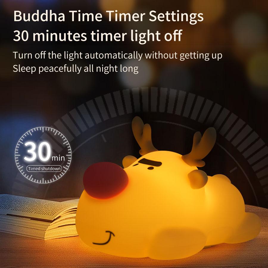 LED Night Lights Reindeer Silicone Night Lamp USB Charging Sleeping Lamp Timing Room Decor Christmas Gifts Led Lights For Kids