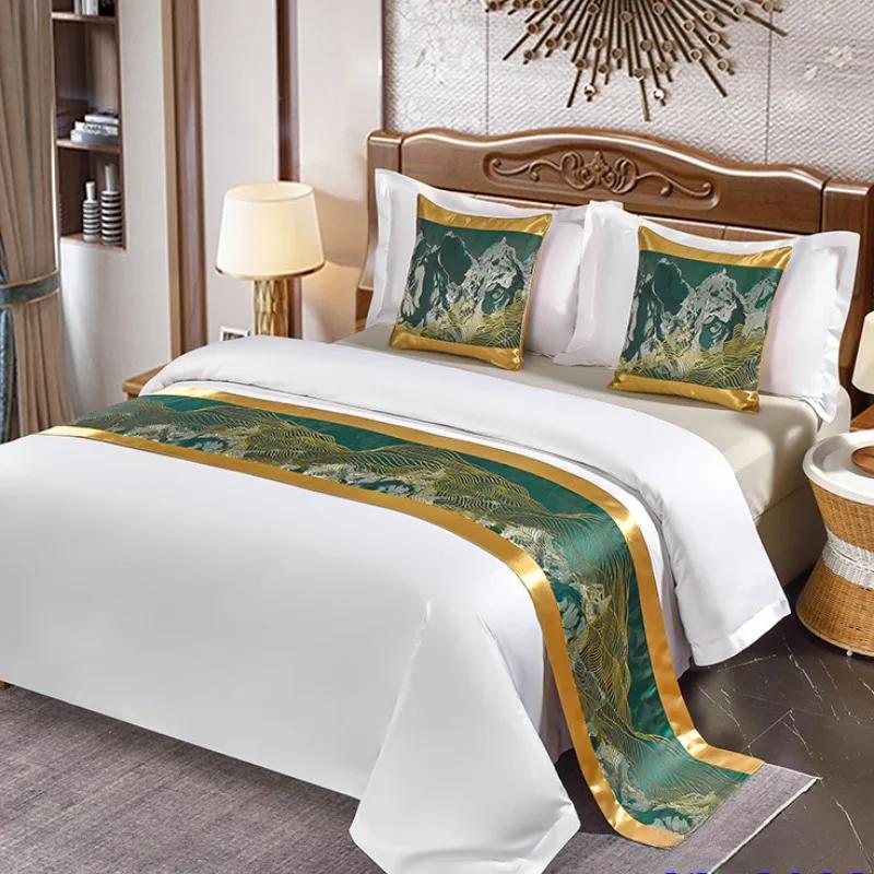 Chinese Style Fashion High Quality Bed Flag Hotel Cupboard Table Runner Decor for Home Parlor Wedding Room No Pillowcase