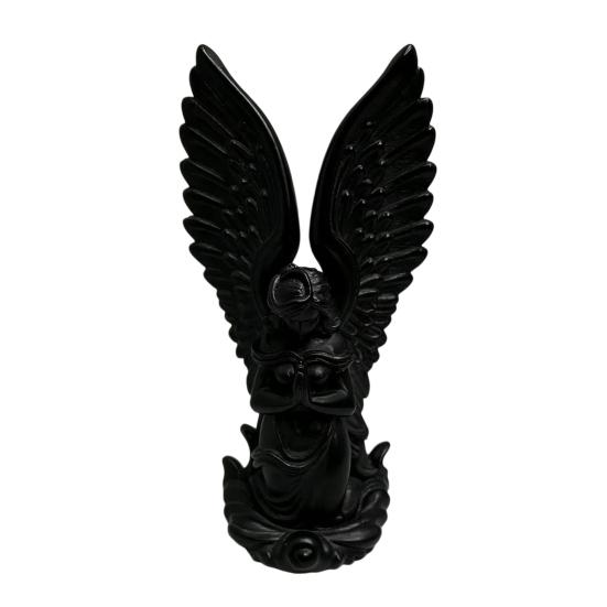 3D Printed Kneeling Angel Statue Praying Cupid Figurine with Delicate Wings чёрный