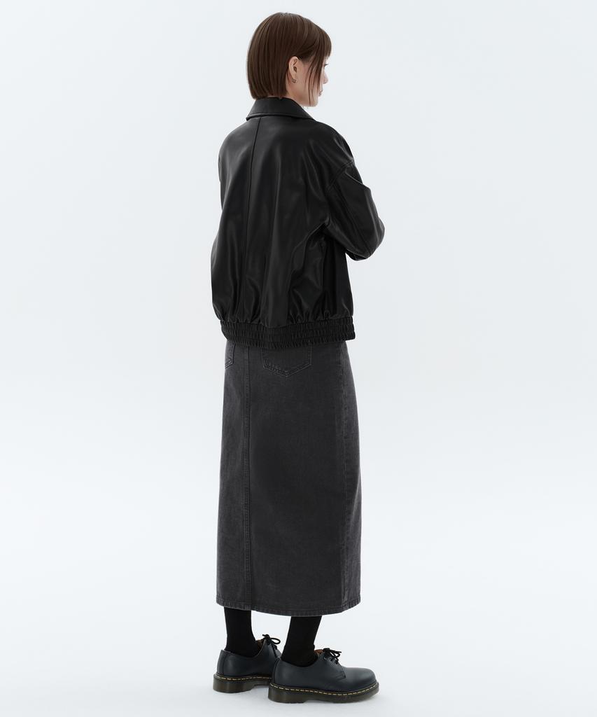 Musinsa Standard Woman Women'S Front Slit Denim Long Skirt [Washed Black]