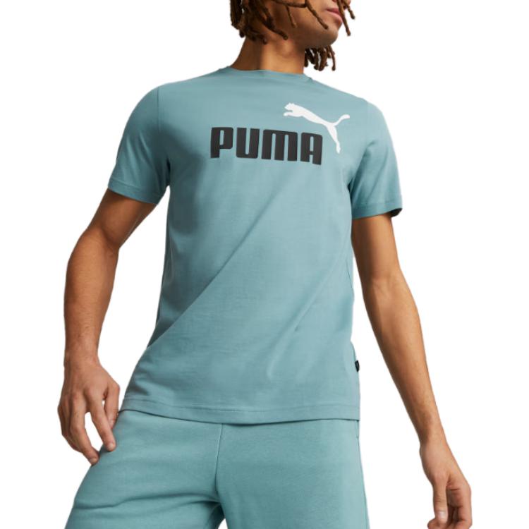 Puma Letter Logo Print Casual Sports Crew Neck Short Sleeve T-Shirt Men Tops Blue 847666-85