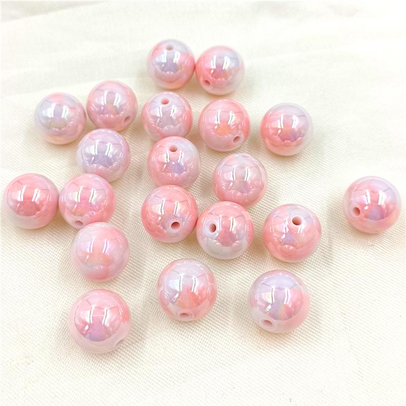 

Акриловые ослепительные круглые бусины, бисерные материалы, аксессуары для украшений, 10 шт., молочные конфеты, двухцветный браслет «сделай сам», ожерелье, УФ-мода, креатив розовый