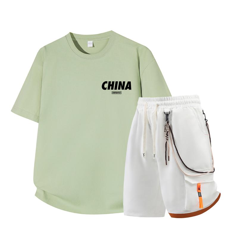 Dmo Men's Short Sleeved Set Summer Short Sleeved Slim Fit Upper Garment Men's Two-piece Set