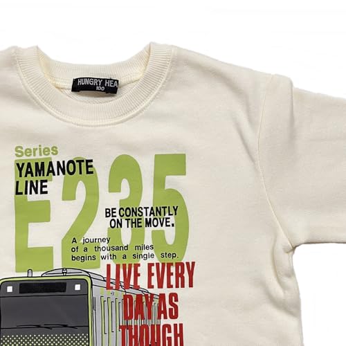 Kiejun Kids' JR Yamanote Line Train E235 JR East Railroad Crossing Sweatshirt, Long Sleeve, Boys, 100-130cm, K660 (110, Off-White)