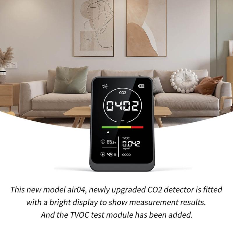Multifunction Air Quality Monitor Measuring CO2 TVOC Temperature Humidity With Intelligent Alarm for Accurate Readings