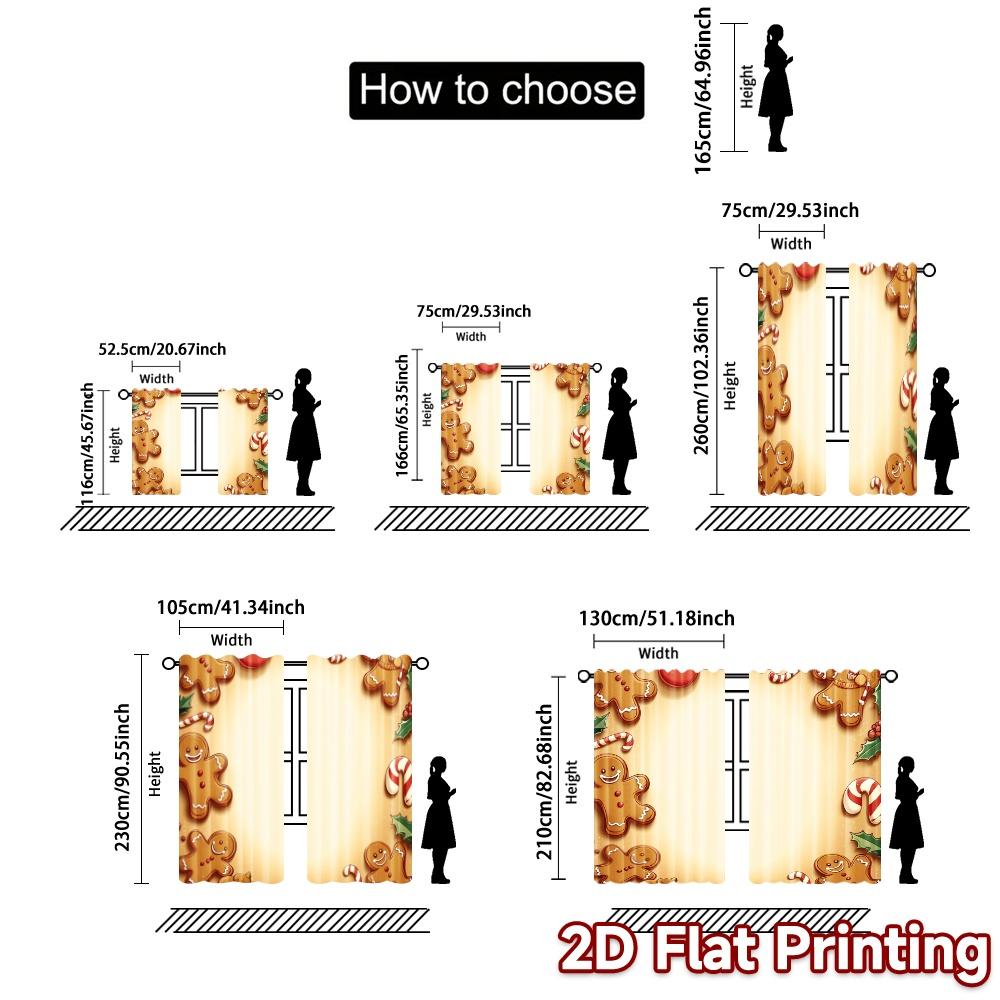 2pcs,Curtains Christmas Cookies Border Festive Treats (3) Fashionable Modern Curtains Versatile Fabric Curtains Room Decor