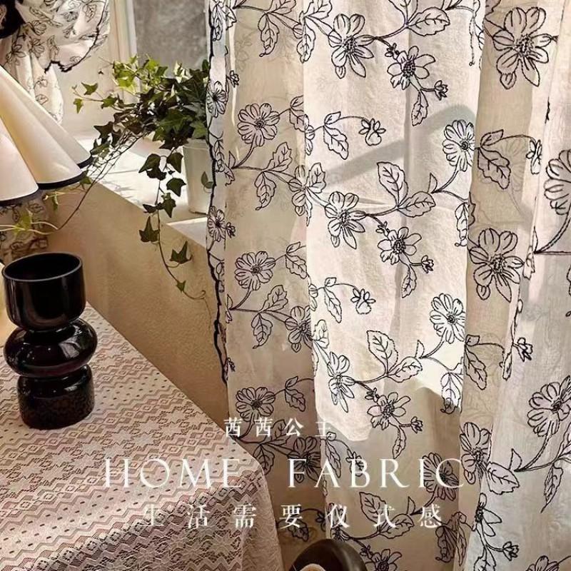 French Lace Embroidered Curtain Semi-Sheer Bedroom Living Room No Drill Installation Window Drapes