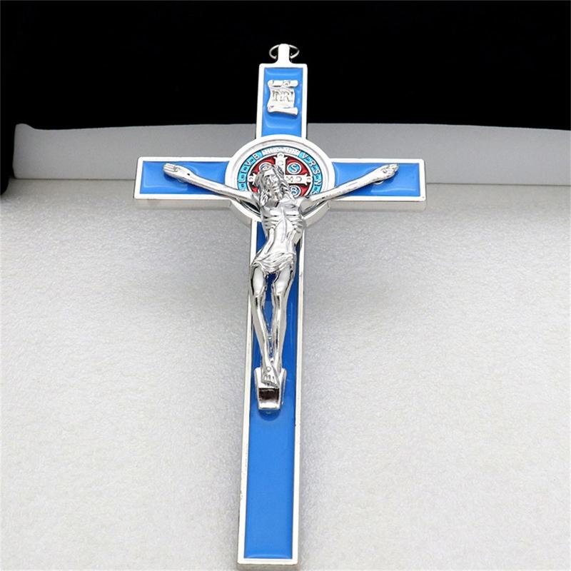 Pendentif Croix Suspendue en Métal Jésus Crucifix Ornement Catholique Artisanat pour Maison Église Chambre Décoration de Voiture Méditation