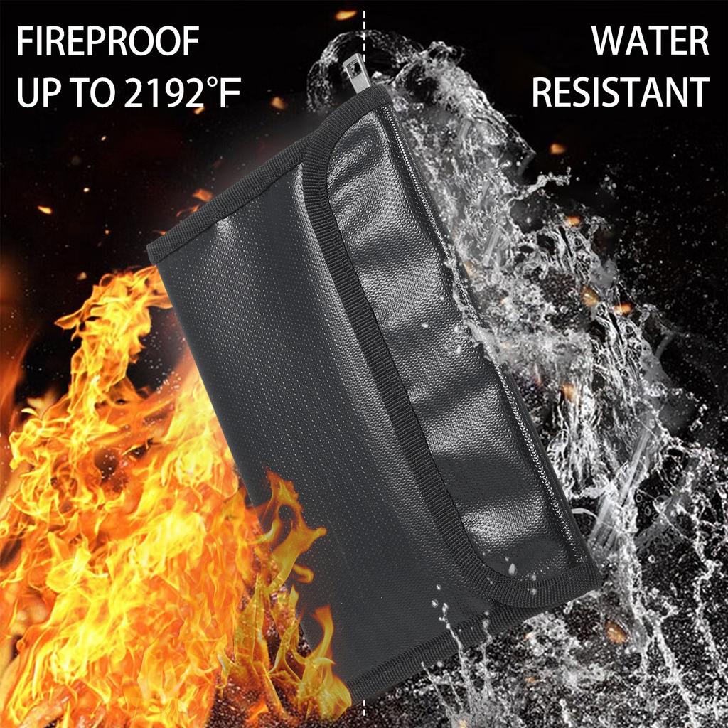 Bisofice Fireproof Document Bag Zipper Closure Cash Safe Storage Waterproof Pouch with Sticky Strip for Certificates