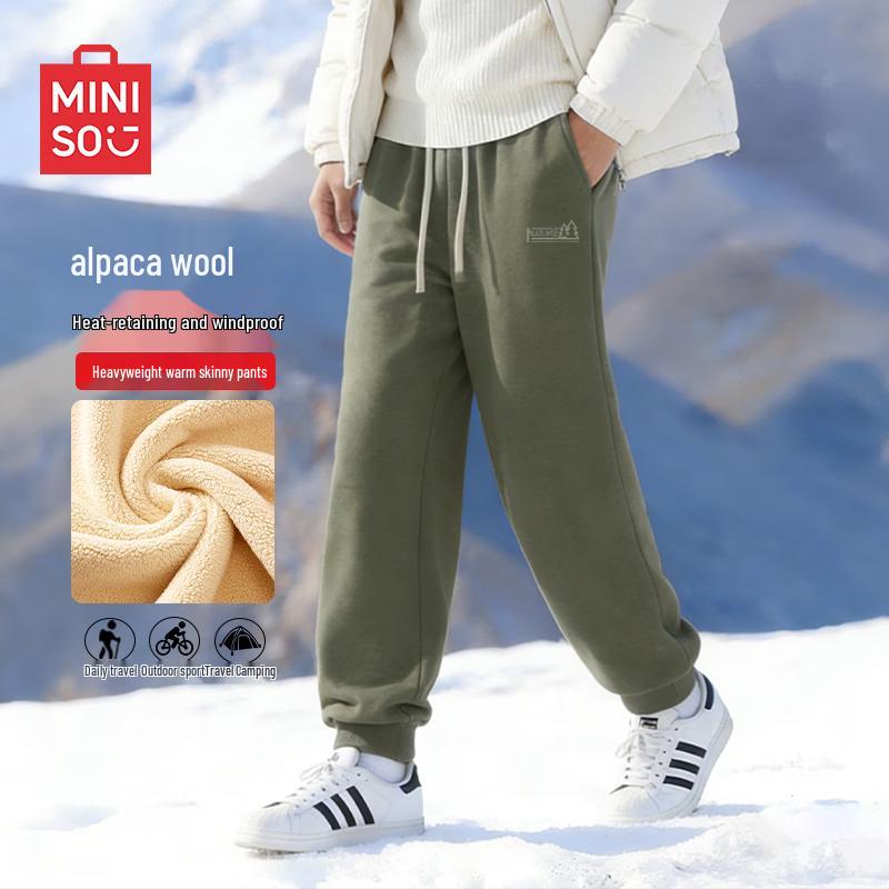 MINISO Herren Winter Warm Alpaka Fleece Tapered Casual Hose