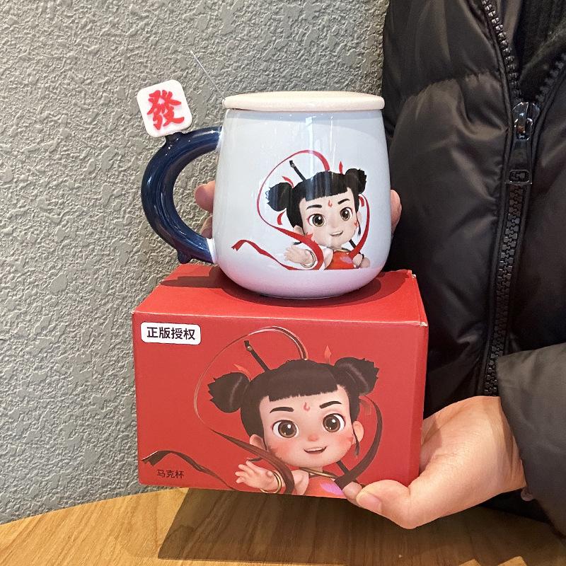 Nezha Genuine Ceramic Cup High Value Couple Water Cup Cartoon Rich Mug Office Drinking Water Ceramic Cup