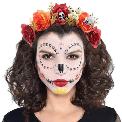 Einzigartiges Spinnenschädel Halloween Kopfschmuck Party Kostüm Haarschmuck Mexikanische Rose Blumenkranz Blumen Stirnbänder für Damen